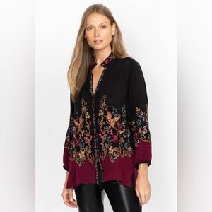 Johnny Was Eleana Blouse Womens M Embroidered Floral Button Front Top